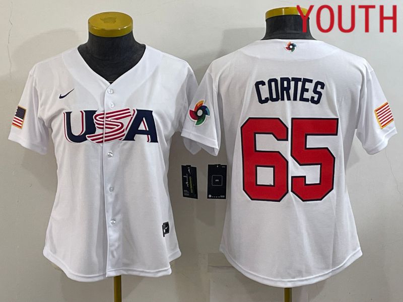 Youth 2023 World Cub USA #65 Cortes White MLB Jersey8->youth mlb jersey->Youth Jersey